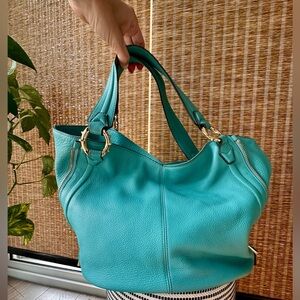Large Aimee Kestenberg Turquoise Convertible Purse Tote Bag with Gold